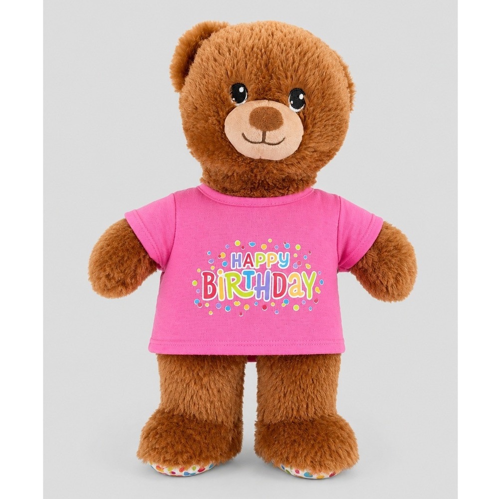Build-A-Bear Workshop Birthday‎ Treat Bear Brown Plush Pink Happy Birthday Shirt